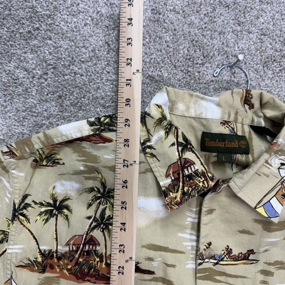Timberland Button Front Shirt Men Large Tan Tropical Island Scene Vintage 2001 - Picture 7 of 8